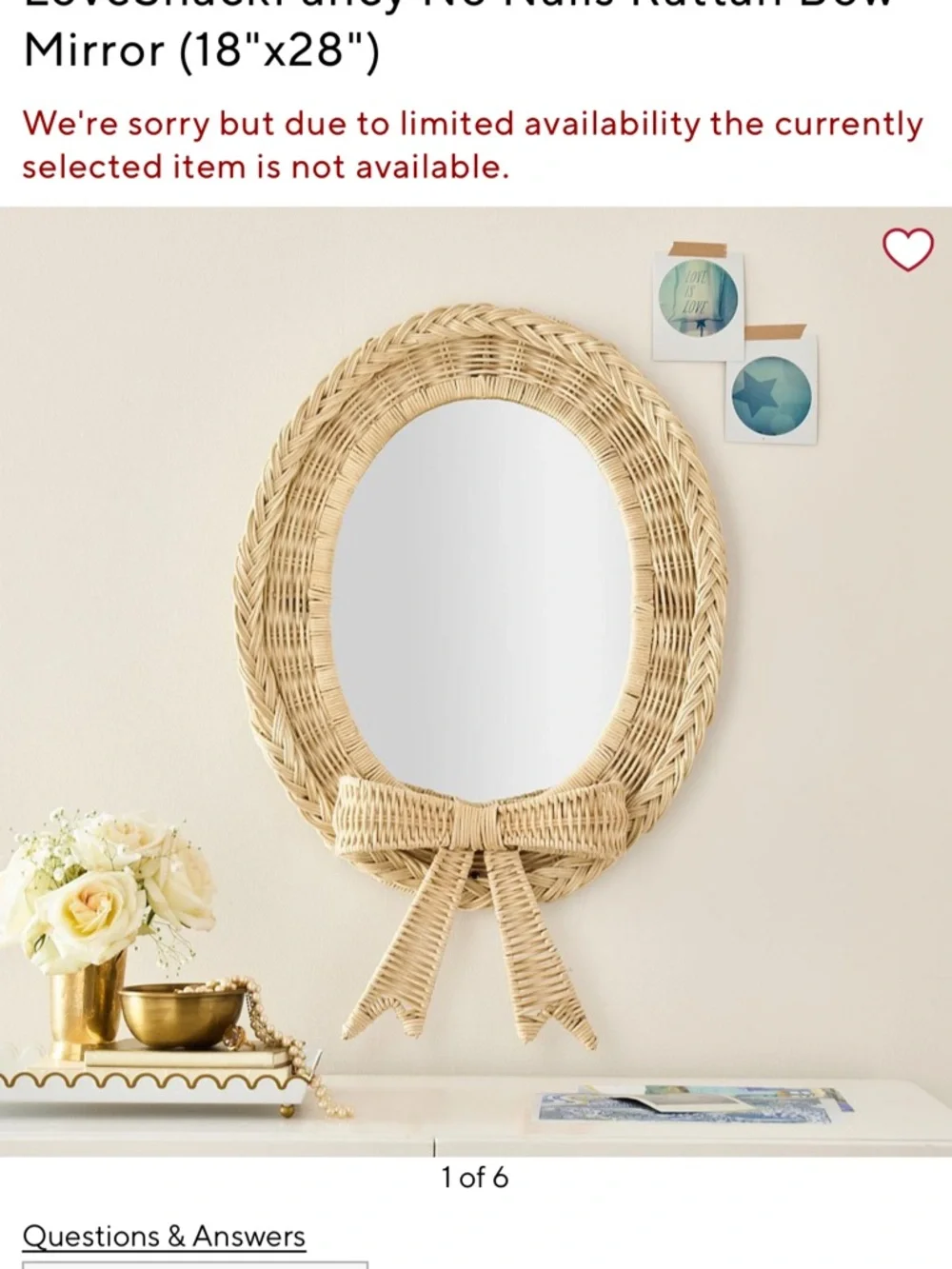 Pottery Barn Teen Fancy Rattan Bow Mirror BNIB